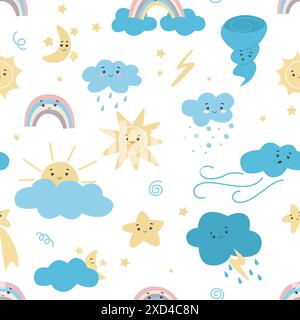 Pattern senza cuciture con diverse condizioni meteorologiche e fenomeni Illustrazione Vettoriale