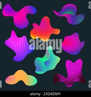 Forme astratte organiche casuali per elementi di design di pattern o sfondo. Gradiente neon, linea semplice, linea estetica, forme fuse Illustrazione Vettoriale