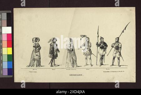 Altwiener Mandlbogen - Theaterfiguren (Blatt Nr. 106, Griseldis), aus der serie 'Theater-Costumes' Matthäus Trentsensky (1790-1868), editore Wien Museum, Scan, attore (sul palco) intorno al 1832-1860 Foto Stock