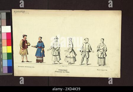 Altwiener Mandlbogen - Theaterfiguren (Blatt Nr. 162, Turandot), aus der serie 'Theater-Costumes' Matthäus Trentsensky (1790-1868), editore Wien Museum, Scan, attore (sul palco) intorno al 1851-1852 Foto Stock