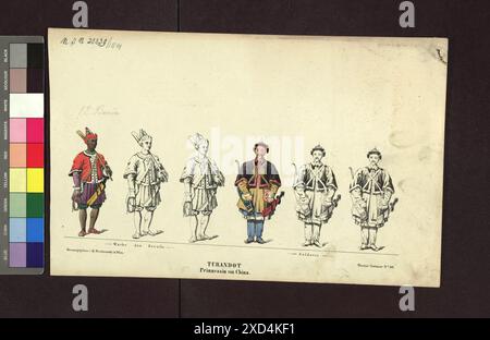 Altwiener Mandlbogen - Theaterfiguren (Blatt Nr. 161, Turandot), aus der serie 'Theater-Costumes' Matthäus Trentsensky (1790-1868), editore Wien Museum, Scan, attore (sul palco) intorno al 1851-1852 Foto Stock