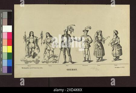 Altwiener Mandlbogen - Theaterfiguren (Blatt Nr. 169, Oberon), aus der serie 'Theater Costumes' Matthäus Trentsensky (1790-1868), editore Wien Museum, Scan, attore (sul palco) intorno al 1845-1868 Foto Stock