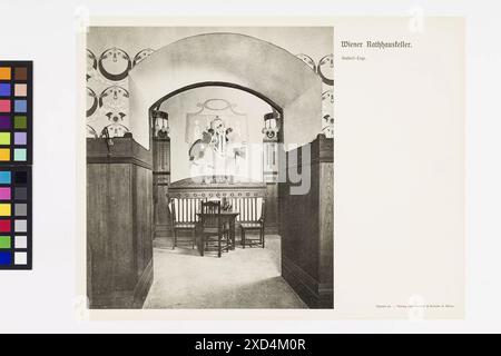 Vista interna dello Staberl-Loge nel Rathauskeller al Rathausplatz 1, con tavoli, poltrone, posti a sedere e visitatori in un edificio civico del tardo XIX secolo. Foto Stock
