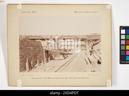 Immagine dell'11 ottobre 1898 che documenta il trasferimento del fiume Wien a Zollamtsbrücke a Vienna, parte del progetto di regolazione del fiume 1894-1900, che mostra l'allineamento dei canali e le strutture dei ponti. Foto Stock