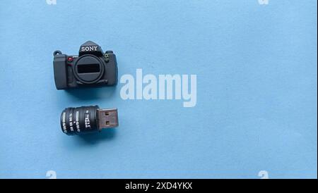 Wadaslintang, 18 marzo 2021, Flashdisk Photos in the form of a digital camera, un prodotto innovativo Foto Stock