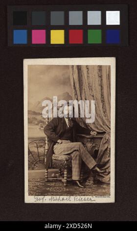 Ritratto del pittore Michael Rieser di Carl Mahlknecht intorno al 1860, che mostra l'artista austriaco in una posa formale, incluso il riferimento all'autoritratto. Foto Stock