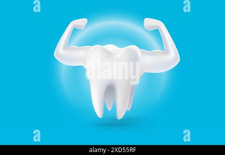 Emoji dei denti bianca, illustrazione 3D di un dente su uno sfondo chiaro. Vettore Illustrazione Vettoriale