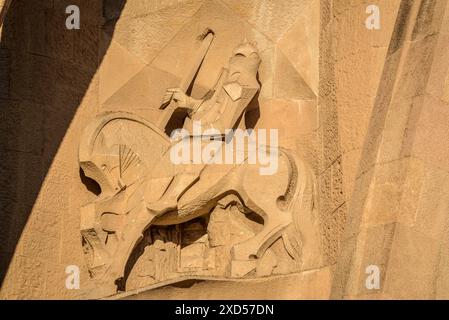 Sculture della facciata della passione della Sagrada Família, realizzate da Josep Maria Subirachs (Barcellona, Catalogna, Spagna) ESP: Esculturas Fachada de Pasión Foto Stock