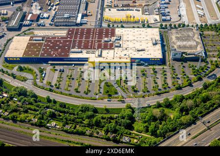Vista aerea, negozio di mobili Ikea Oerschbachstraße e parcheggi, Holthausen, Düsseldorf, Renania, Renania settentrionale-Vestfalia, Germania, foto aerea, Foto Stock