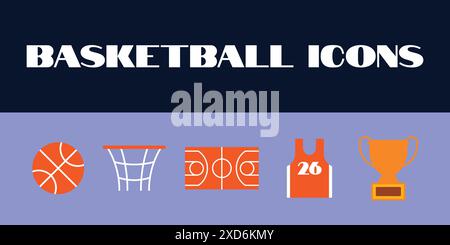 Set di icone del basket Vector. Illustrazione delle icone del basket. Set di icone degli sport da basket Illustrazione Vettoriale