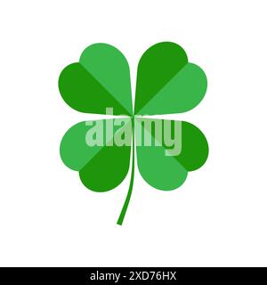 Trifoglio a quattro foglie. Fortunata icona verde. Simbolo vettoriale Shamrock. Design semplice e piatto. Illustrazione Vettoriale
