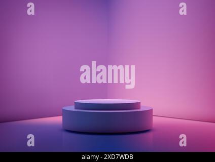 Podio circolare 3D Neon Colors in Bright Purple Room for Technology Concept Product display e Mockup Showroom Illustrazione Vettoriale