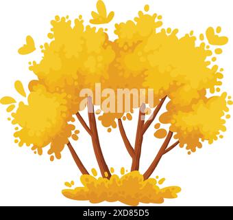 Albero autunnale colorato. L'albero di autunno giallo e l'icona del giardino autunnale con foglie d'oro autunnali per il parco cittadino e il paesaggio forestale Illustrazione Vettoriale