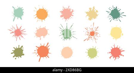 Spruzzi di vernice colorata. Macchie di inchiostro colorato, vernici astratte, schizzi e spruzzi bagnati. Set vettoriale per acquerello o macchie sottili. Colorazione e spruzzi Illustrazione Vettoriale