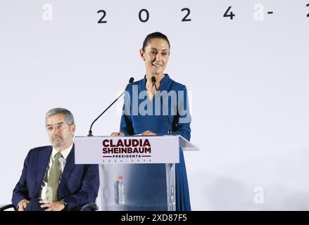 Claudia Sheinbaum presenta il suo Gabinetto di governo Claudia Sheinbaum Pardo , entrante presidente del Messico, interviene durante la presentazione della prima parte del suo Gabinetto presso il Museo interattivo di economia MIDE. Il 20 giugno 2024 a città del Messico, Messico. Foto di Jose Luis Torales/ Eyepix Group città del Messico CDMX Messico Copyright: XJosexLuisxToralesxxEyepixxGroupx Foto Stock