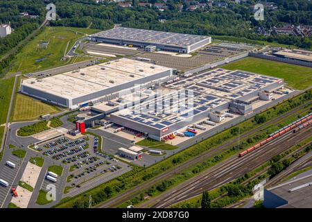 Luftbild, Logistikstandort Walzwerkstraße Gewerbegebiet Westfalenhütte, mit Rewe Dortmund Frischelogistik GmbH Warenlager, Dortmund, Ruhrgebiet, Nordr Foto Stock