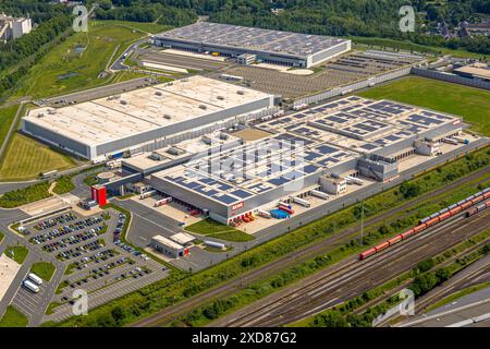 Luftbild, Logistikstandort Walzwerkstraße Gewerbegebiet Westfalenhütte, mit Rewe Dortmund Frischelogistik GmbH Warenlager, Dortmund, Ruhrgebiet, Nordr Foto Stock