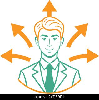 Illustrazione del vettore Business Man e Arrows in diverse direzioni Illustrazione Vettoriale