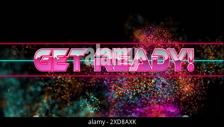 Immagine del testo pronto su forme colorate su sfondo nero Foto Stock