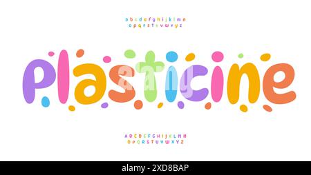 Allegro alfabeto in plastica lettere rotonde vivaci per l'educazione dei bambini. Allegro carattere in argilla per un logo moderno e allegro, una tipografia creativa, colorato Illustrazione Vettoriale