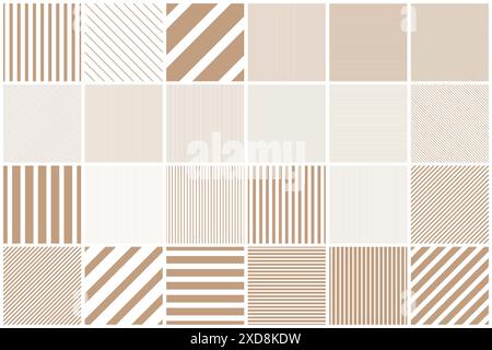 Collezione di motivi senza cuciture a righe. Texture lineari semplici marroni. Sfondi insoliti ripetibili Illustrazione Vettoriale