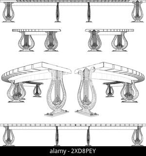 Park Round Bench Vector. Panca con gambe a forma di lira per strumenti musicali. Illustrazione Vettoriale