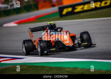 08 SZTUKA Kacper (pol), MP Motorsport, Dallara F3 2019, azione durante la 5a prova del Campionato FIA di Formula 3 2024 dal 21 al 23 giugno 2024 sul circuito di Barcellona-Catalunya, a Montmeló, Spagna - foto Eric Alonso / DPPI Foto Stock