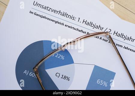 Un grafico del report aziendale che mostra i rapporti di ricavi Foto Stock