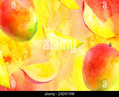 Un coloratissimo dipinto ad acquerello con mango, pieno di creatività e unicità Foto Stock