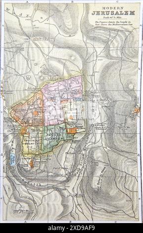 19th Century Mappa di Gerusalemme Israele nella Antica Bibbia di famiglia autoesplicativa Foto Stock