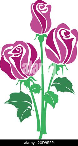 Bouquet di tre rose, illustrazione vettoriale 10 eps Illustrazione Vettoriale