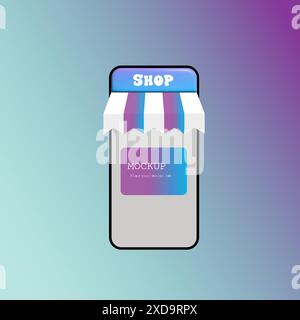 Rendering 3d per lo shopping online con dispositivi mobili e shopping bag per i social media Illustrazione Vettoriale