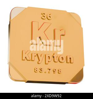 Icona dorata 3D - elemento Krypton (KR) dalla tabella periodica Foto Stock