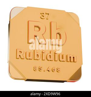 Icona dorata 3D - elemento Rubidium (RB) dalla tavola periodica Foto Stock