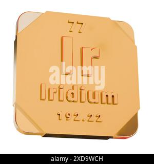 Icona dorata 3D - elemento iridio (IR) dalla tabella periodica Foto Stock