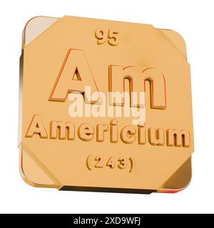 Icona dorata 3D - elemento Americium (AM) dalla tavola periodica Foto Stock