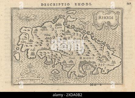 Rhodi di di Bertius / Langenes. L'isola di Rodi, Grecia 1603 vecchia mappa antica Foto Stock