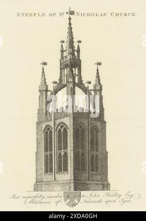 Campanile di St Nicholas' Church, Newcastle upon Tyne 1789 vecchia stampa antica Foto Stock