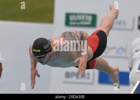 Roma, Italia. 21 giugno 2024. Thomas Fannon d'Irlanda gareggia nei 50m Butterfly Men Heats durante il 60° Settecolli Swim Meeting allo stadio del nuoto di Roma, 21 giugno 2024. Crediti: Insidefoto di andrea staccioli/Alamy Live News Foto Stock