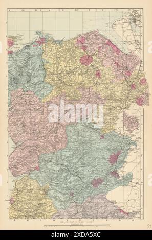 GALLES (nord-est). Flint Denbigh Merionethshire Clywd. GW BACON 1884 vecchia mappa Foto Stock