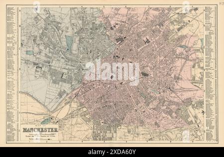 MANCHESTER. inc. Salford Old Trafford Hulme. Pianta cittadina. GW BACON 1884 mappa Foto Stock