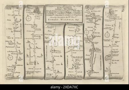 Puckeridge - Cambridge - Ely - King's Lynn. GARDNER Road MAP #43 1719 vecchia Foto Stock