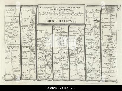 Oxford-Bicester-Buckingham-Bedford-Cambridge. GARDNER Road MAP #80 1719 Foto Stock