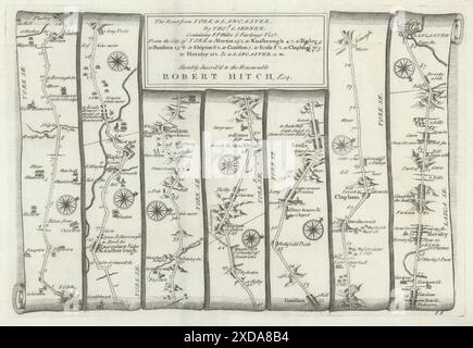 York - Ripley - Skipton - Settle - Lancaster. GARDNER Road MAP #88 1719 Foto Stock