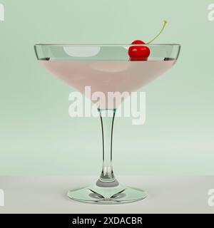 Cocktail esotico estivo Cherry in vetro con ciliegia rossa su sfondo di oliva. Rendering 3d. Foto Stock