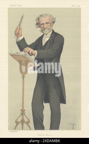 CARTONE ANIMATO DI SPIONAGGIO "musica italiana" Giuseppe Verdi compositore d'opera 1879 Foto Stock