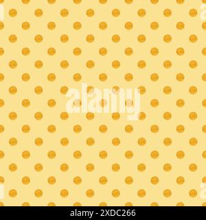 Motivo a punti polka astratto senza cuciture. Puntini arancioni con trama ad acquerello su sfondo giallo. Colorato motivo punteggiato. Motivo retrò senza cuciture per textil Foto Stock