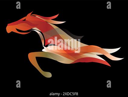 Cavallo da corsa. Illustrazione colorata stilizzata del cavallo da corsa su sfondo nero. Vettore disponibile. Illustrazione Vettoriale