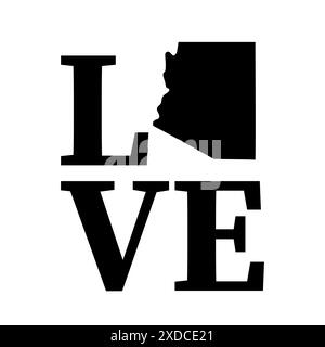 Adoro la scritta Arizona con la mappa. Segno patriottico degli Stati Uniti. Modello vettoriale per poster tipografici, banner, volantini, biglietti di auguri, ecc. Illustrazione Vettoriale
