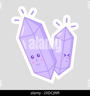 Adesivo con graziosi cristalli magici, illustrazione vettoriale in stile cartoni animati per bambini Illustrazione Vettoriale
